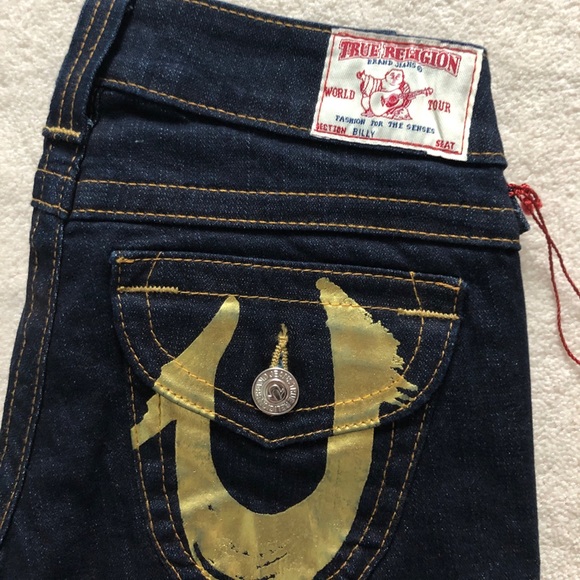 BNWT True Religion Gold Foil Billy Jeans Sz 25 - Picture 5 of 5
